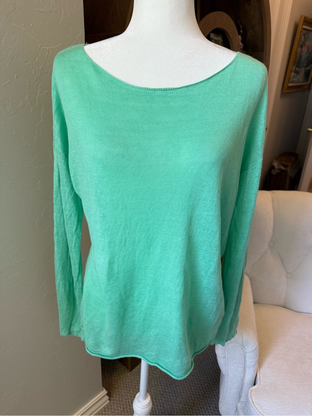 Lilly Pulitzer 100% Linen Aqua Green Lightweight Sweater Coastal Large